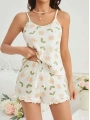 Morliva Kadın Ekru Çiçek Baskılı Şortlu Gecelik Pijama Takımı 5047