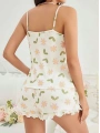 Morliva Kadın Ekru Çiçek Baskılı Şortlu Gecelik Pijama Takımı 5047