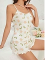 Morliva Kadın Ekru Çiçek Baskılı Şortlu Gecelik Pijama Takımı 5047