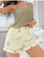Morliva Kadın Ekru Çiçek Baskılı Şortlu Gecelik Pijama Takımı 5099