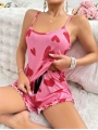 Morliva Kadın Pembe Kalp Baskılı Şortlu Gecelik Pijama Takımı 5050
