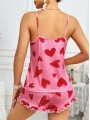 Morliva Kadın Pembe Kalp Baskılı Şortlu Gecelik Pijama Takımı 5050