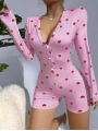 Morliva Kadın Pembe Kalp Desenli Pijama Tulumu 5121