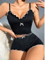 Morliva Kadın Siyah Fitilli Askılı Şortlu Pijama Takım 5042
