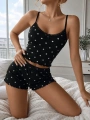 Morliva Kadın Siyah Puantiyeli Dantelli Yumuşak Askılı Şortlu Pijama Takımı 5268