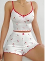 Morliva Kadın Vişne Desenli Dantel Askılı Şortlu Pijama Takımı 5193