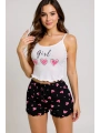 Morliva Kalp Desenli Askılı Şortlu Pijama Takımı