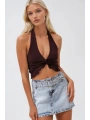 Morliva Kemer Detay Denim Mini Etek