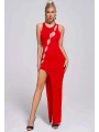Morliva Kırmızı Dekolteli Yırtmaçlı Elbise