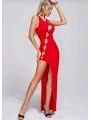 Morliva Kırmızı Dekolteli Yırtmaçlı Elbise