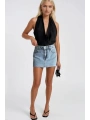 Morliva Lazer Kesim Denim Mini Etek