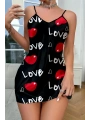 Morliva Love Desenli Siyah Saten Gecelik