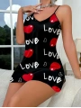 Morliva Love Desenli Siyah Saten Gecelik