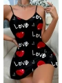 Morliva Love Desenli Siyah Saten Gecelik