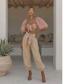 Morliva Luanda Çizgili Gofre Kumaş Havuç Pantolon & Bluz Takım
