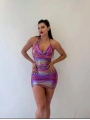 Morliva Mor Parlak Kum Büzg Sırt Dekolteli Mini Elbise