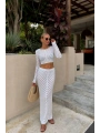 Morliva Örgü Desen Crop Bluz Maxi Etek İkili Triko Takım