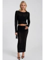 Morliva Örgü Desen Crop Bluz Maxi Etek İkili Triko Takım