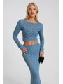 Morliva Örgü Desen Crop Bluz Maxi Etek İkili Triko Takım