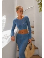 Morliva Örgü Desen Crop Bluz Maxi Etek İkili Triko Takım