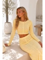 Morliva Örgü Desen Crop Bluz Maxi Etek İkili Triko Takım