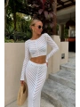 Morliva Örgü Desen Crop Bluz Maxi Etek İkili Triko Takım