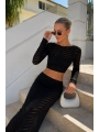 Morliva Örgü Desen Crop Bluz Maxi Etek İkili Triko Takım