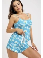Morliva Papatya Baskılı Mavi Askılı Şortlu Pijama Takımı
