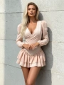 Morliva ŞİFON UZAY VATKALI VEREV ELBİSE BEJ