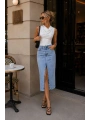 Morliva Yırtmaç Detay Denim Midi Etek