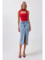 Morliva Yırtmaç Detay Denim Midi Etek