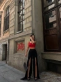 Morliva YIRTMAÇLI PANTOLON BALENLİ CROP TAKIM KIRMIZI