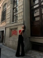 Morliva YIRTMAÇLI PANTOLON BALENLİ CROP TAKIM KIRMIZI