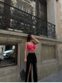 Morliva YIRTMAÇLI PANTOLON BALENLİ CROP TAKIM PEMBE