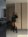 OFFICE ÇİZGİLİ GÖMLEK & ETEK TAKIM SİYAH
