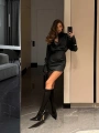 OFFICE ÇİZGİLİ GÖMLEK & ETEK TAKIM SİYAH
