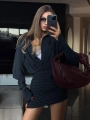 OFFICE ÇİZGİLİ GÖMLEK & ETEK TAKIM SİYAH