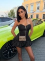 PAMELA ÇİZGİLİ BALON ŞORT ETEKLİ TAKIM SİYAH