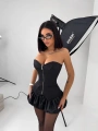 PAMELA ÇİZGİLİ BALON ŞORT ETEKLİ TAKIM SİYAH