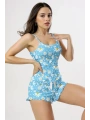 Papatya Baskılı Mavi Askılı Şortlu Pijama Takımı