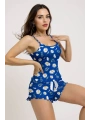 Papatya Desenli Mavi Askılı Şortlu Pijama Takımı