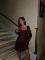 PAYET GLOPLU UZUN KOL ELBİSE BORDO