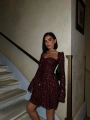 PAYET GLOPLU UZUN KOL ELBİSE BORDO