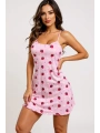 Pembe Çilek Desenli Askılı Kadın Gecelik