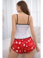 Renkli Kalp Desenli Askılı Şortlu Kadın Pijama Takımı