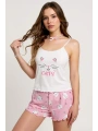 Renkli Kedi Desenli Askılı Şortlu Kadın Pijama Takımı