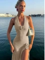 SAMİRA YIRTMAÇLI TRİKO ELBİSE BEJ