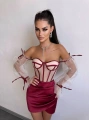 SATEN BÜSTİYER & ETEK SET BORDO