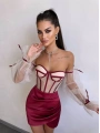 SATEN BÜSTİYER & ETEK SET BORDO