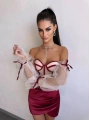 SATEN BÜSTİYER & ETEK SET BORDO